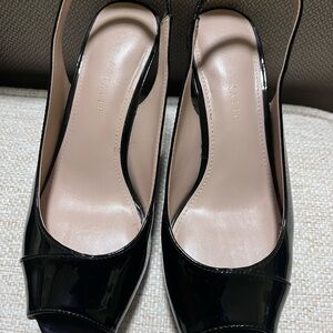 Black, Patent Leather Peep Toe Slingback Heels